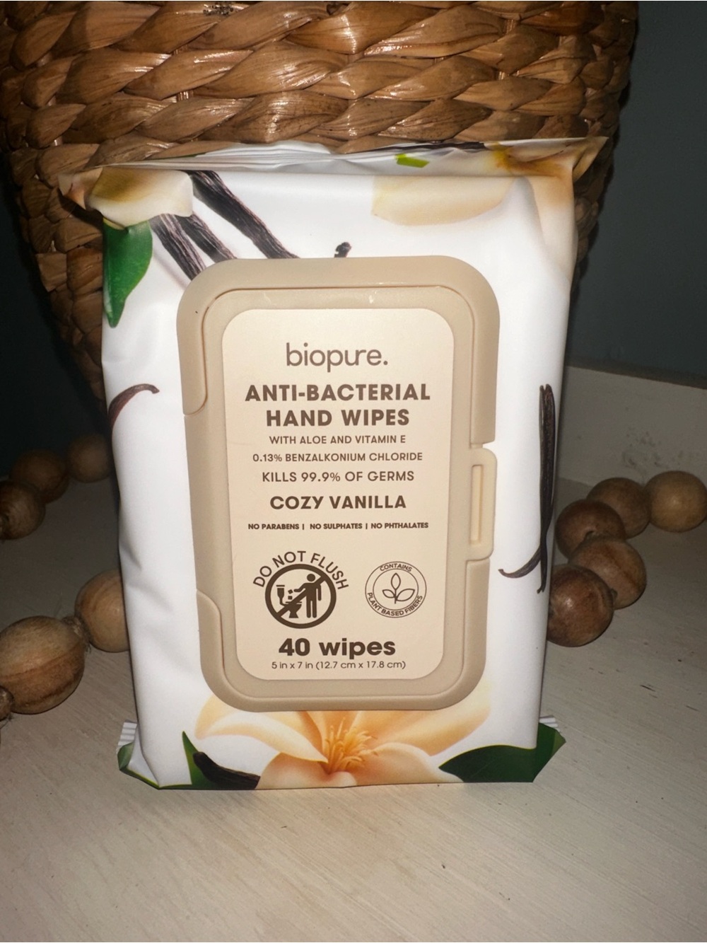 ALL NEW Biopure Anti-Bacterial Hand Wipes w/Aloe + Vitamin E, Cozy Vanilla